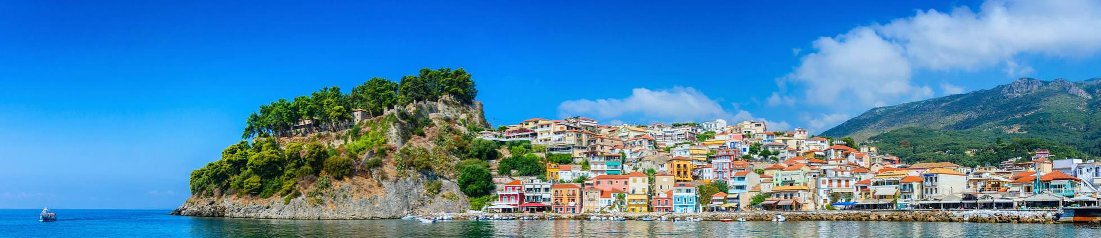 Parga, with the castle, the town and the bay.